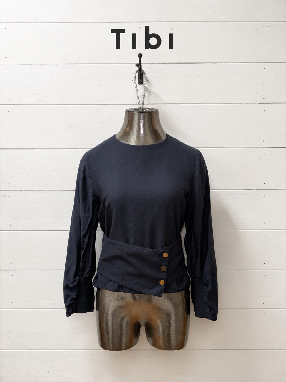TIBI Black Long Sleeve Wrap Waist Blouse Size 6
